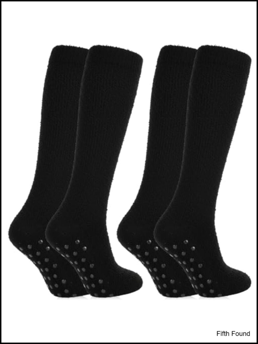 2 Pairs Coral Fleece Non Slip Knee High Socks with Grips Hospital Slipper